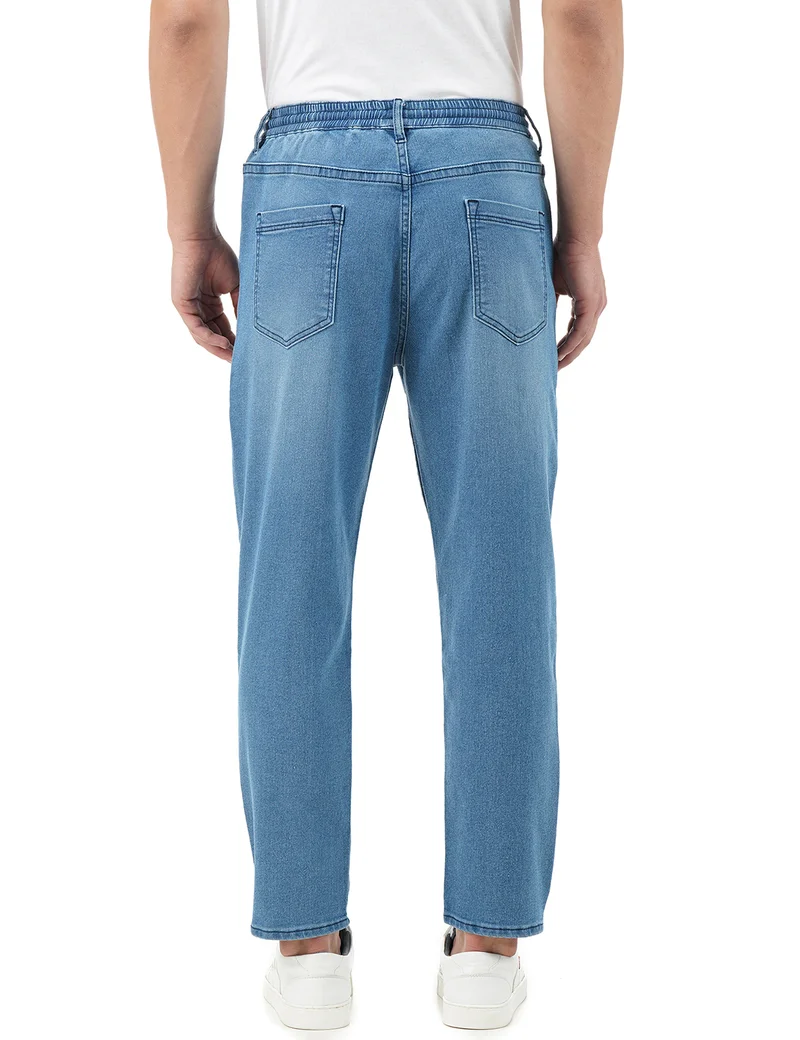 Inkd INDIGO - Denim divine Men's Jogger Jeans - Mid-Rise | Cotton Blend | Stretchable Fabric| Elasticated Waistband | Classic 5 Pocket Styling for Men | Best Price UAE